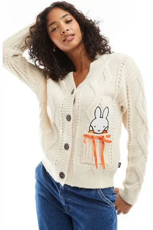 Daisy Street X Miffy cable knit cream cardigan with miffy pocket graphic