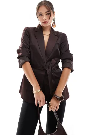 ASOS Satin tie waist blazer in chocolate