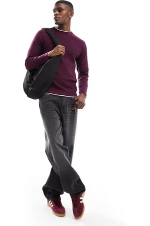 Threadbare Crew neck knitted jumper in burgundy