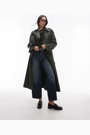 Topshop Textured faux leather trench coat in