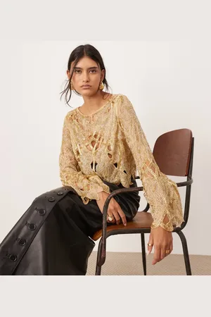 ASOS Cut work nouveau floral embellished long sleeve top in