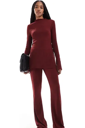 ONLY High waist textured trousers co-ord in burgundy