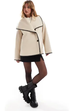 4th & Reckless Wool look oversized lapel jacket with contrast stitch in camel