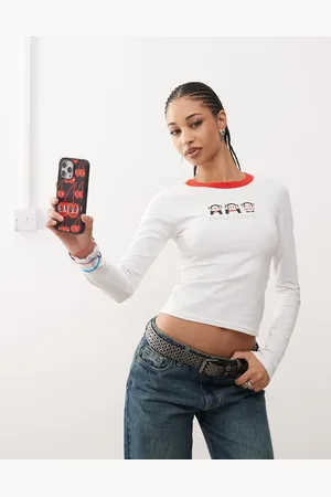 Daisy Street X Paul Frank long sleeve ringer tee in white
