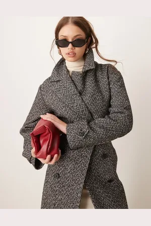 Pretty Lavish Belted long coat in salt and pepper