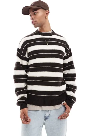 JACK & JONES Oversized fluffy striped crew neck jumper in
