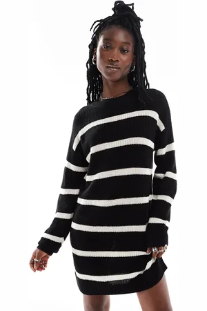 Noisy May Oversize knitted jumper dress in & cream stripe