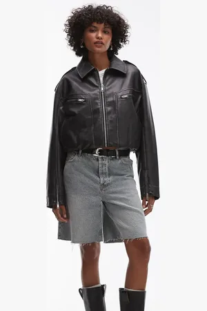 Topshop Faux leather cropped collar bomber jacket in