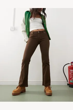 Monki Low rise flare trousers with heart details in washed