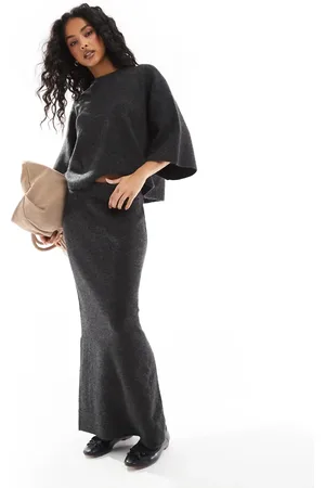 Pieces® Mix & match knitted maxi skirt co-ord in charcoal