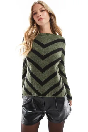 ONLY Stripe knitted jumper in dark green
