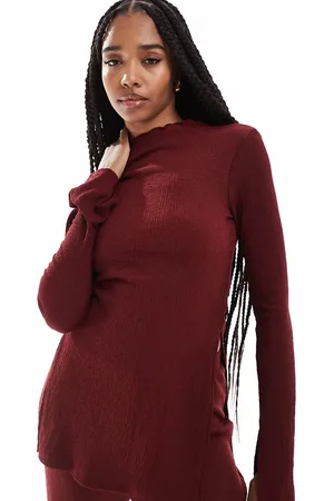 ONLY Side split textured top co-ord in burgundy