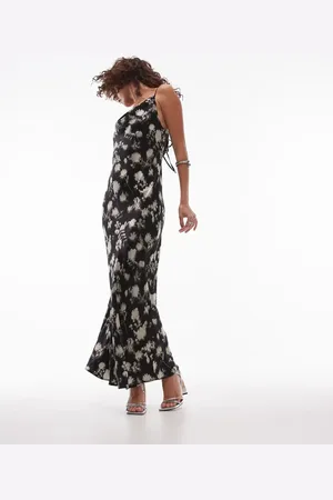 Topshop Twist back cowl neck midi slip in mono floral satin