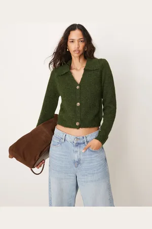 JDY Knitted polo neck cardigan in dark