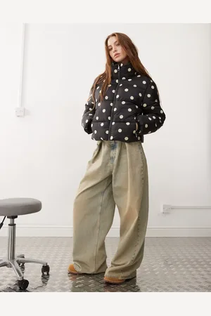 Monki Padded puffer jacket in polka dot