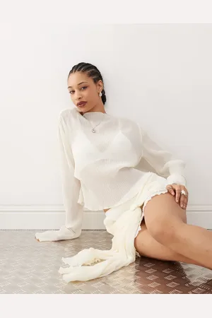 Lioness Long sleeve plisse top co-ord in ivory