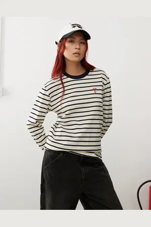 Obey Ramona stripe long sleeve t-shirt in white