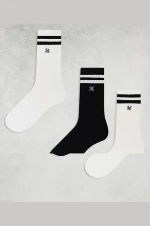 Monki 3 pack crew sock with stripe in black and white