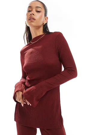 ONLY Side split textured top co-ord in burgundy