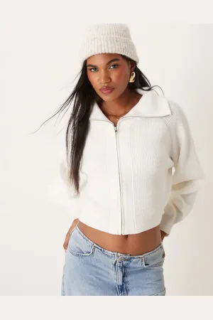 Miss Selfridge Zip through collar detail cardigan in cream