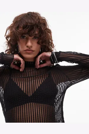 Topshop Sheer textured stripe long sleeve top in