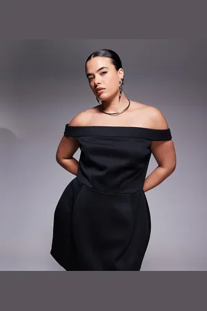 ASOS ASOS DESIGN Curve scuba turn down bardot mini dress in
