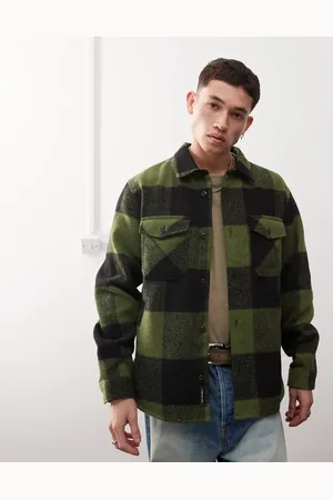 Vans Denby fuzzy shacket in black and green
