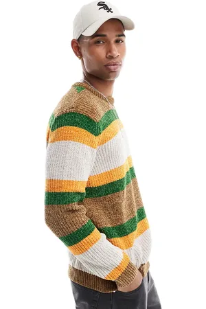 ASOS Relaxed knitted chenille jumper in orange stripe