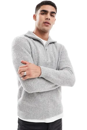 Threadbare Chunky knit quarter zip jumper in marl