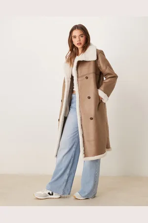 New Look Funnel neck borg jacket in mink