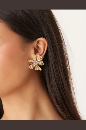 DesignB London Flower stud earrings with crystal detail in