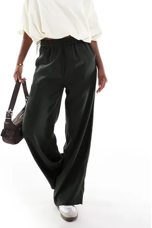 ONLY Wide leg pull on trousers in khaki