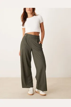 JDY High waisted wide leg trousers in dark green
