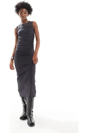Noisy May Rushed detail midaxi dress in charcoal