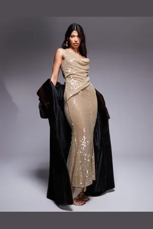 ASOS Chainmail sequin asymmetric draped dress maxi dress in