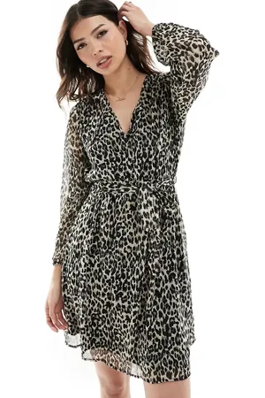 ONLY Tie waist leo print mini smock dress