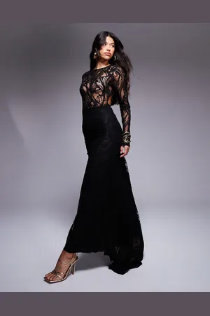 ASOS Premium lace high neck maxi dress with exaggerated sleeve in