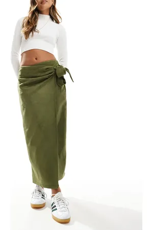ASOS Wrap tie detail faux suede maxi skirt in khaki
