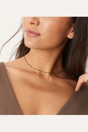 LOST SOULS Stainless steel 18ct plated black enamel bead necklace