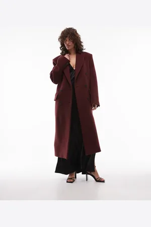ARKET Wool blend double breasted maxi coat in dark burgundy