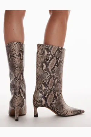 Topshop Tiggy premium leather tube boot in snake print