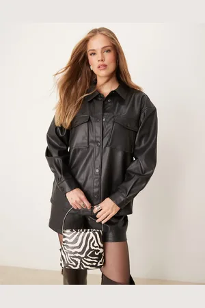 JDY Faux leather shirt co-ord in