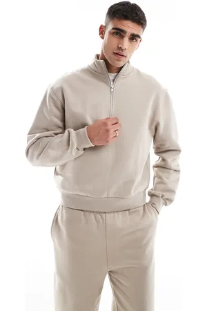 ASOS Premium heavyweight boxy oversized quarter zip sweatshirt 400gsm in beige