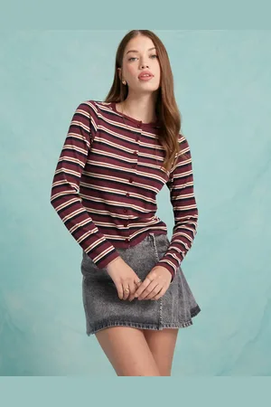 Miss Selfridge Burgundy stripe cardigan