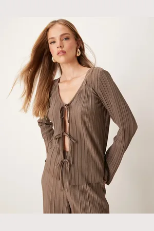 JDY Tie front plisse top co-ord in