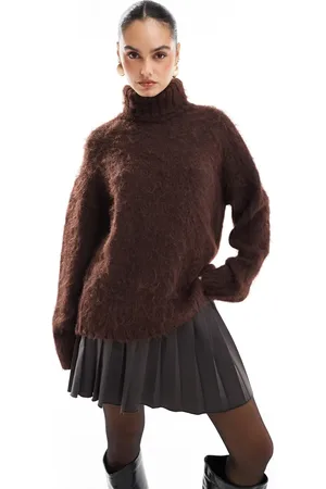 The Frolic X Bella Stovey exclusive fluffy longline roll neck jumper in chocolate