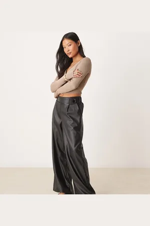 JDY High waisted wide leg faux leather trousers in
