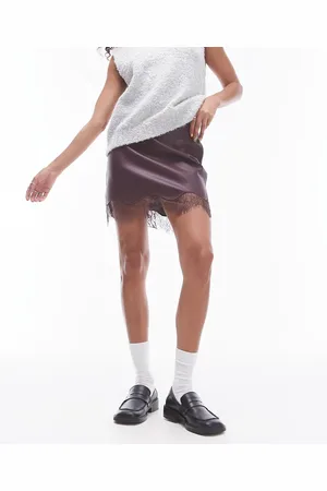 Topshop Faux leather lace insert mini skirt in burgundy