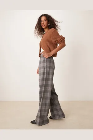 Miss Selfridge Mid rise check straight leg trousers