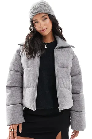 ASOS ASOS DESIGN Petite cord knitted collar puffer jacket in charcoal